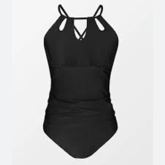 Cupshe Maternity Swimsuit One Piece Black Ruched Size Large Keyhole - Picture 2 of 10